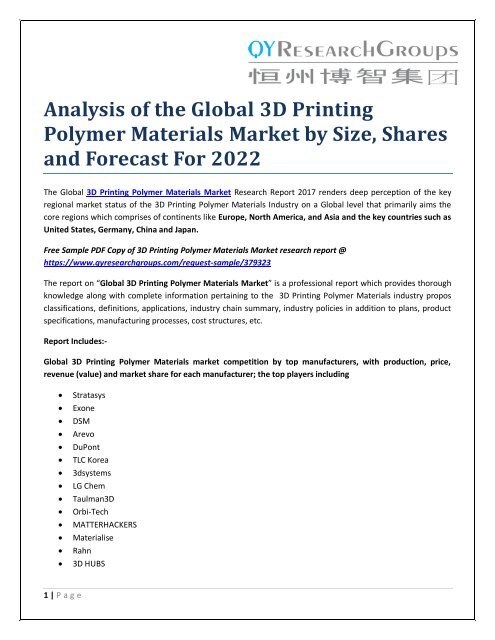 Analysis of the Global 3D Printing Polymer Materials Market by Size