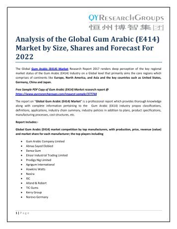 Analysis of the Global Gum Arabic (E414) Market by Size, Shares and Forecast For 2022