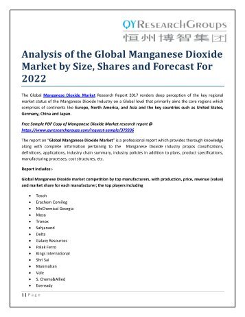 Analysis of the Global Manganese Dioxide Market by Size, Shares and Forecast For 2022