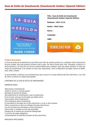 Downloads E-Book Gua de Estilo de Smashwords Smashwords Guides Spanish Edition Full Online