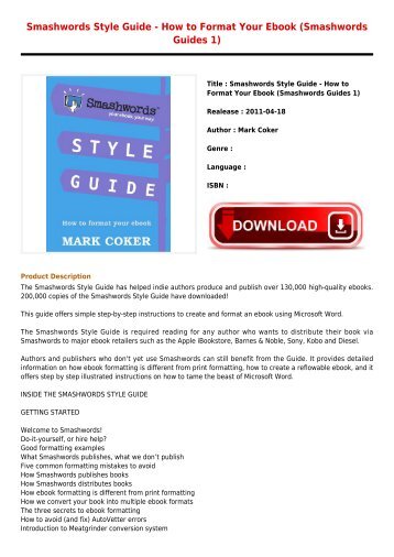Downloads E-Book Smashwords Style Guide - How to Format Your Ebook Smashwords Guides 1 Full Online