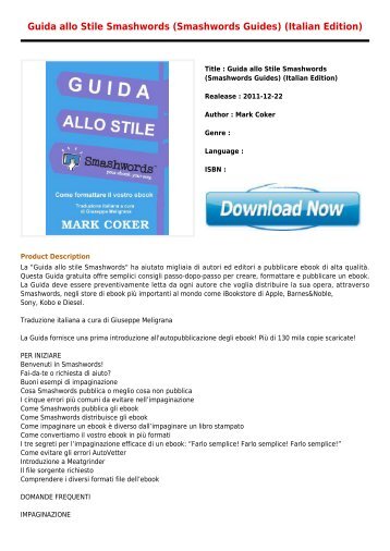Read Online E-Book Guida allo Stile Smashwords Smashwords Guides Italian Edition Online Free