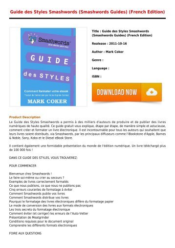 Review E-Book Guide des Styles Smashwords Smashwords Guides French Edition Free Online