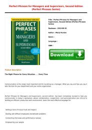 Review E-Book Perfect Phrases for Managers and Supervisors Second Edition Perfect Phrases Series Free Online