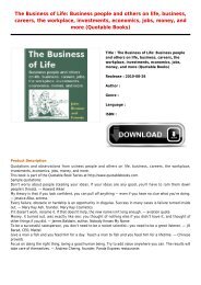 Reviews E-Book The Business of Life  Business people and others on life business careers the workplace investments Premium Book Free