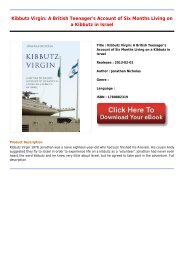 Get Free E-Book Kibbutz Virgin  A British Teenagers Account of Six Months Living on a Kibbutz in Israel New Collection