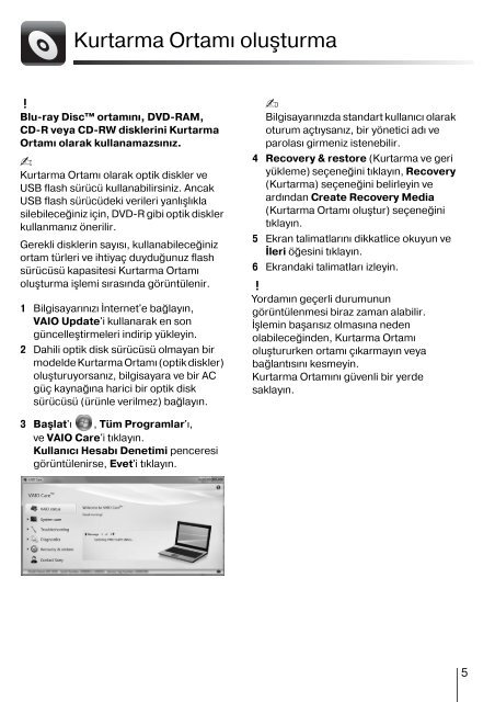 Sony VPCF22S8E - VPCF22S8E Guide de d&eacute;pannage Turc