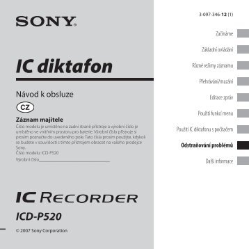 Sony ICD-P520 - ICD-P520 Istruzioni per l'uso Ceco