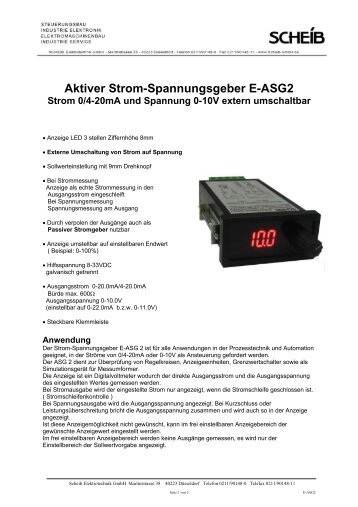 Aktiver Strom-Spannungsgeber E-ASG2 Strom 0/4-20mA und ...