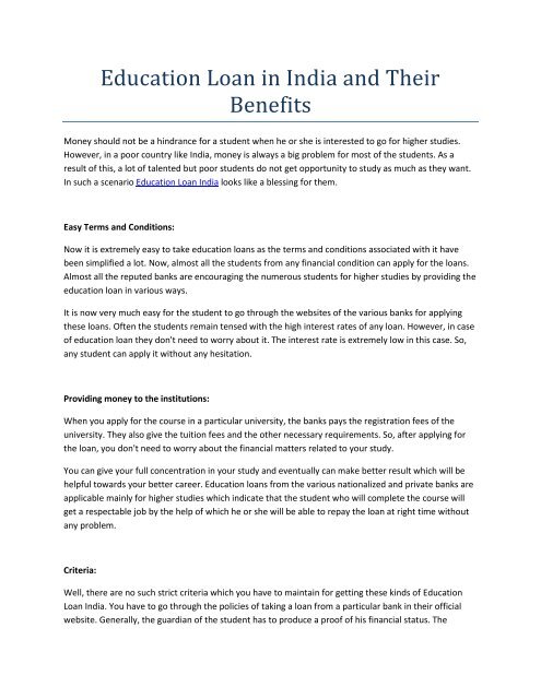 Education Loan in India and Their Benefits
