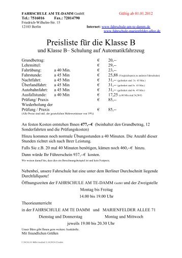 Preislisten als pdf - Fahrschule am Te-Damm GmbH