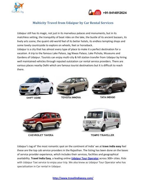 Multicity Travel from Udaipur by Car Rental Services