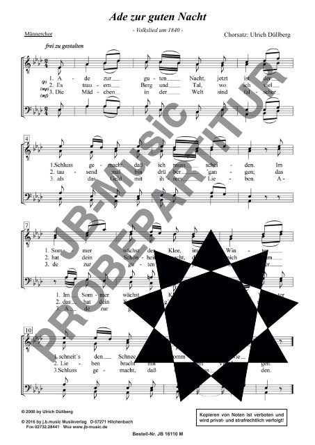 Ade zur guten Nacht (Volkslied strophisch) für Männerchor TTBB