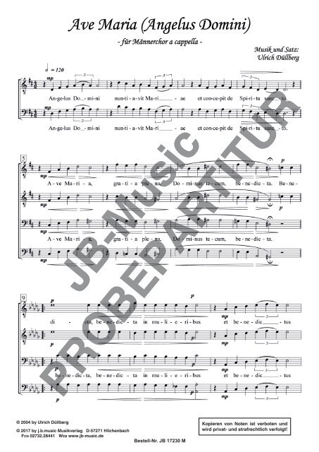 Ave Maria  (Angelus Domini) für Männerchor TTBB