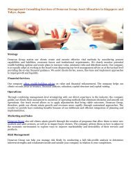 Management Consulting Services of Donavan Group Asset Allocation in Singapore and Tokyo, Japan
