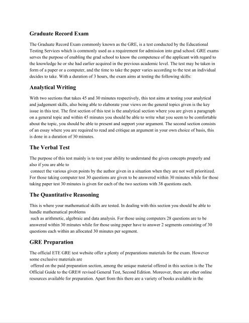 Gre Documents What is GRE (Graduate Record Examination)?