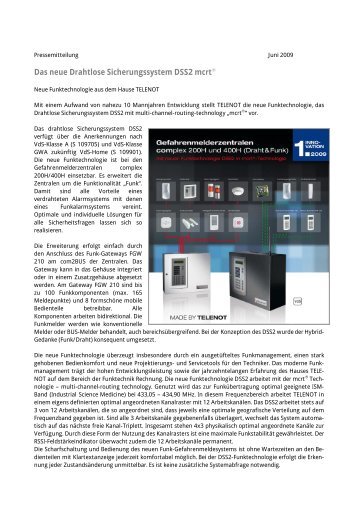 Das neue Drahtlose Sicherungssystem DSS2 mcrt - Telenot