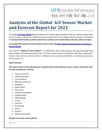 Analysis of the Global  IoT Sensor Market and Forecast Report for 2022