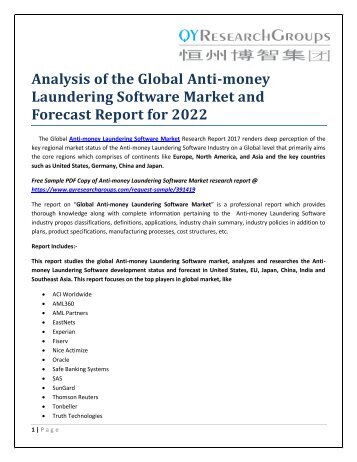 Analysis of the Global Anti-money Laundering Software Market and Forecast Report for 2022