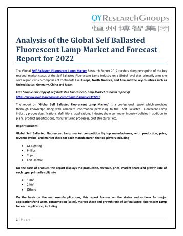 Analysis of the Global Self Ballasted Fluorescent Lamp Market and Forecast Report for 2022