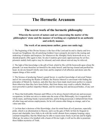 The Hermetic Arcanum by D&#039;Espagnet