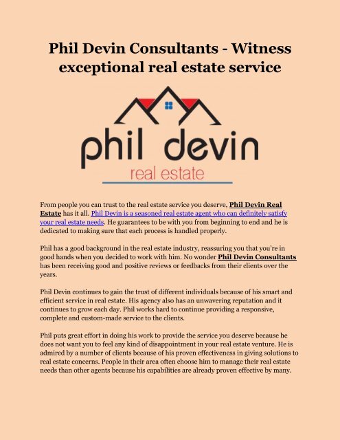 Phil Devin Consultants - Witness exceptional real estate service
