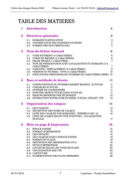 Cahier des charges Dessin DAO Fabien Loutan, Natel : +41 ... - fablou