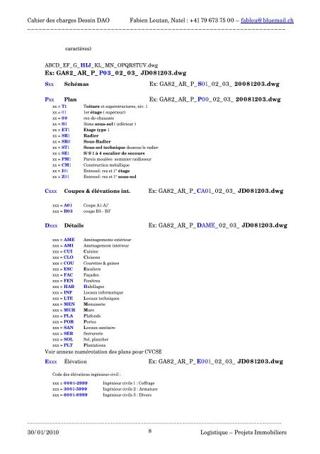 Cahier des charges Dessin DAO Fabien Loutan, Natel : +41 ... - fablou