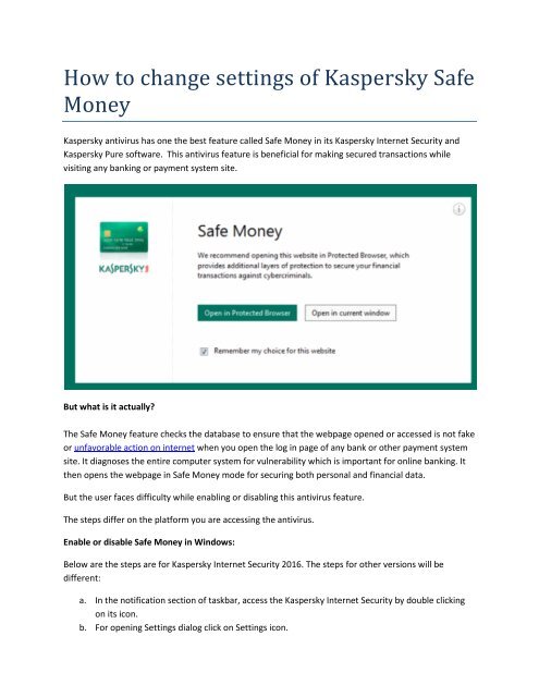 how to disable kaspersky safe money