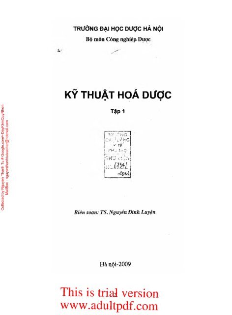 Kỹ thuật Hóa dược Tập 1 Nguyễn Đình Luyện Đại học Dược Hà Nội 2009