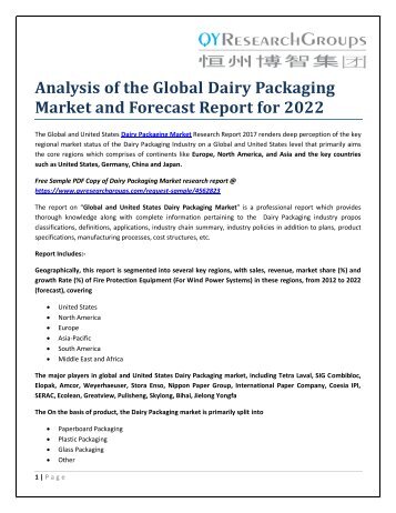 Analysis of the Global Dairy Packaging Market and Forecast Report for 2022