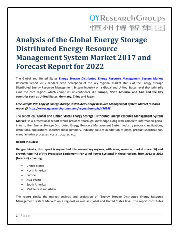 Analysis of the Global Energy Storage Distributed Energy Resource Management System Market 2017 and Forecast Report for 2022