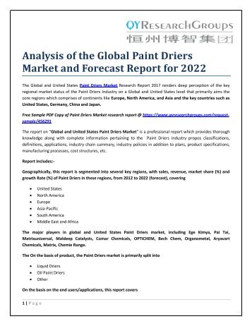 Analysis of the Global Paint Driers Market and Forecast Report for 2022