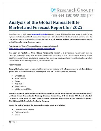 Analysis of the Global Nanosatellite Market and Forecast Report for 2022