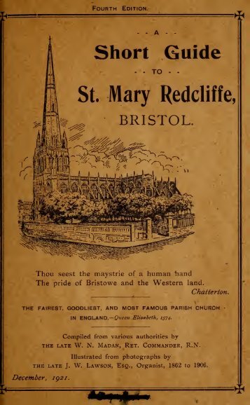 A Short Guide to St Mary Redcliffe Bristol Fourth Edition 1921