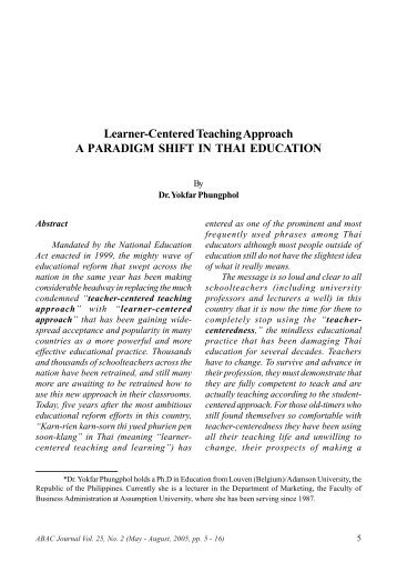 Learner-Centered Teaching Approach A PARADIGM ... - AU Journal