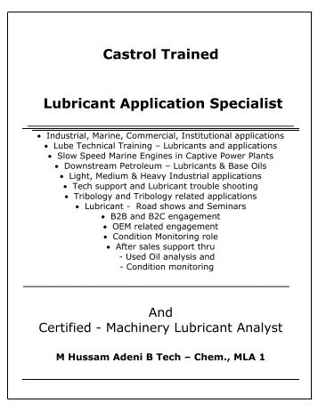 BPCastrol trained Lubricant Application Specialist 2017 and profile