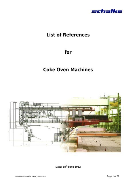 List of References for Coke Oven Machines