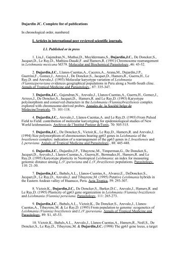 Dujardin JC. Complete list of publications In chronological order ...