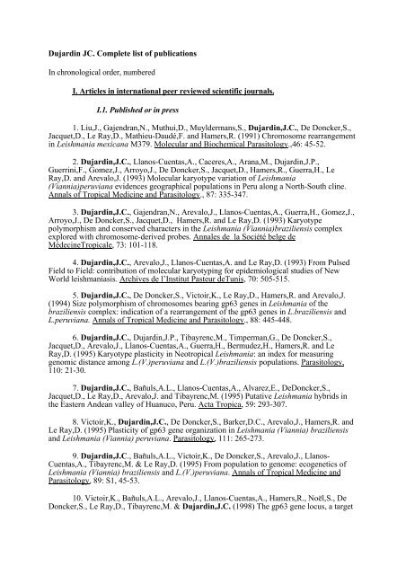 Dujardin JC. Complete list of publications In chronological order ...