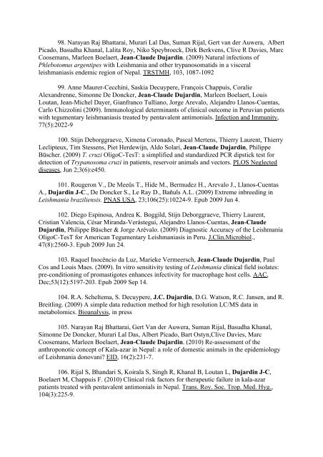 Dujardin JC. Complete list of publications In chronological order ...