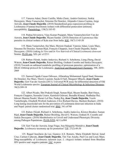 Dujardin JC. Complete list of publications In chronological order ...