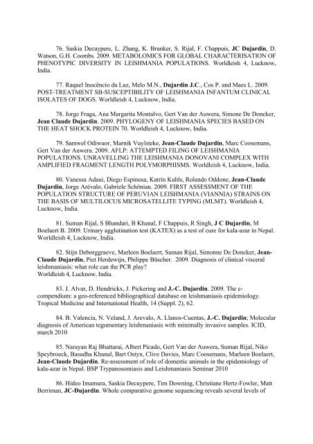 Dujardin JC. Complete list of publications In chronological order ...