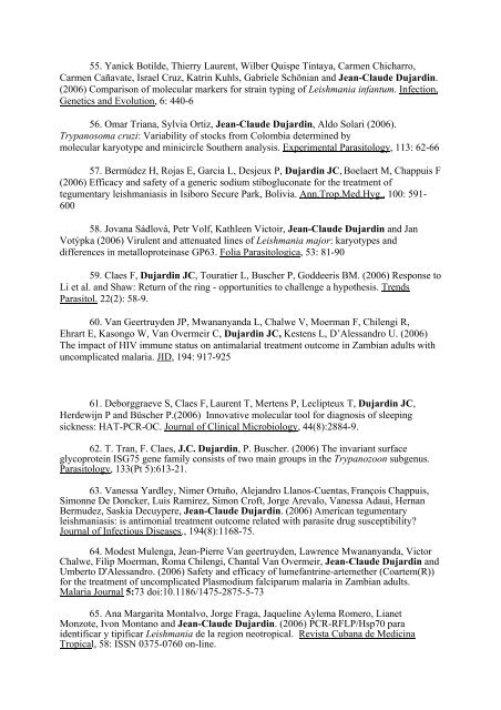 Dujardin JC. Complete list of publications In chronological order ...