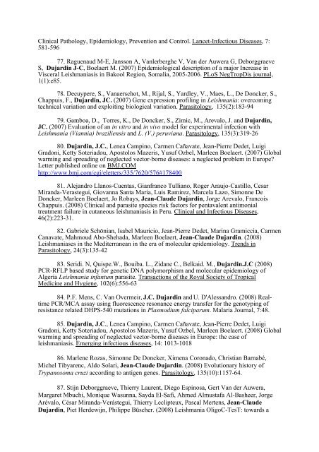 Dujardin JC. Complete list of publications In chronological order ...