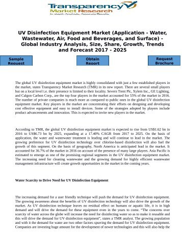 UV Disinfection Equipment Market (Application - Water, Wastewater, Air, Food and Beverages, and Surface) - Global Industry Analysis, Size, Share, Growth, Trends and Forecast 2017 - 2025