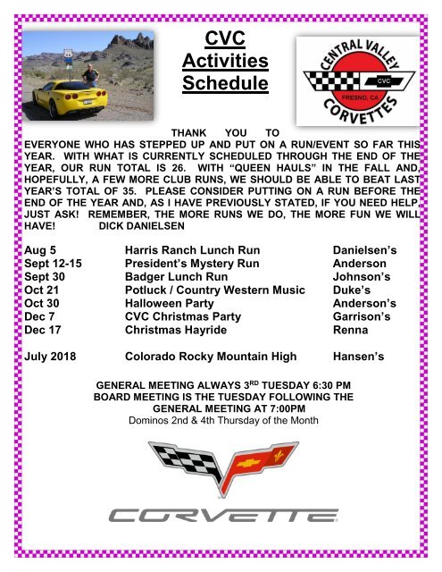 Central Valley Corvettes Newsletter - August 2017