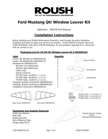 Ford Mustang Qtr Window Louver Kit - Roush Performance