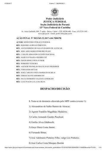 AÇÃO PENAL Nº 5021365-32.2017.4.04.7000PR Inácio Lula da Silva consubstanciada em reformas no Sítio de Atibaia