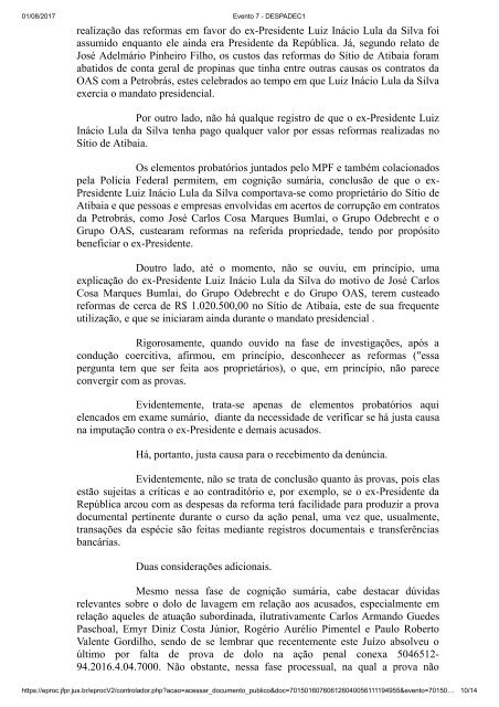 AÇÃO PENAL Nº 5021365-32.2017.4.04.7000PR Inácio Lula da Silva consubstanciada em reformas no Sítio de Atibaia